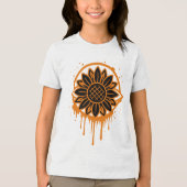 Modern Sunflower Floral Art Abstract Nature トライブレンドTシャツ (正面)