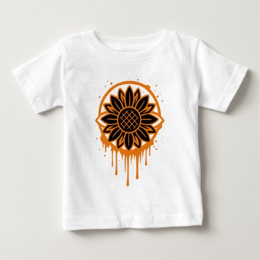 Modern Sunflower Floral Art Abstract Nature ベビーTシャツ (正面)