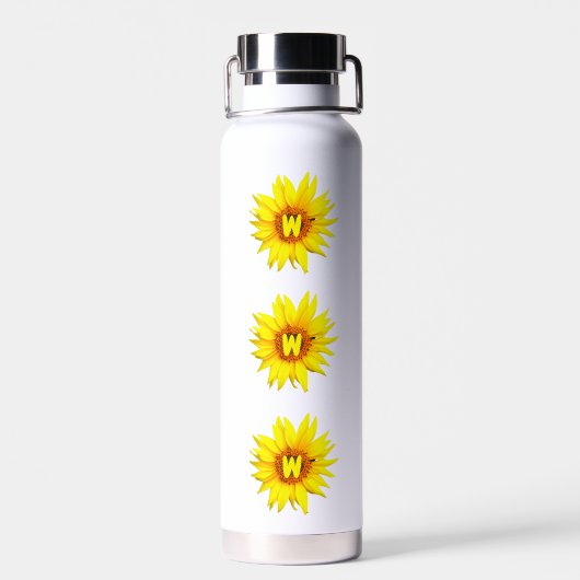Modern Sunflower | Personalised Name & Monogram  ウォーターボトル (背面)