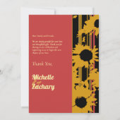 Modern Sunflower Sunset Coral Gold Wedding サンキューカード (裏面)