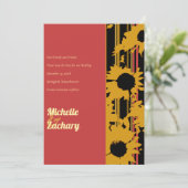 Modern Sunflower Sunset Coral Gold Wedding セーブザデート (スタンド正面)