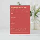 Modern Sunflower Sunset Coral Gold Wedding 出欠カード (スタンド正面)