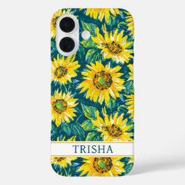 Modern Sunflowers Monogrammed iPhone 16ケース