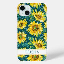 Modern Sunflowers Monogrammed iPhone 15 Miniケース