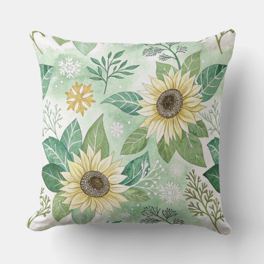 Modern  Sunflowers Winter pattern クッション (正面)