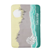 Modern Sunset Beach Shell Turquoise Yellow Sand バスマット (正面縦)