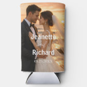 Modern Sunset Beach Wedding Photo スリム缶クーラー (正面)