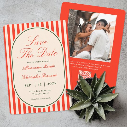Modern Sunset Orange QR Code Italian Wedding セーブザデート