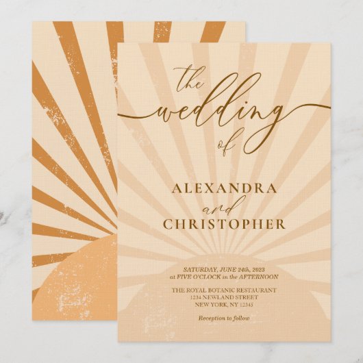 Modern Sunset Watercolor Wedding 招待状 (正面/裏面)