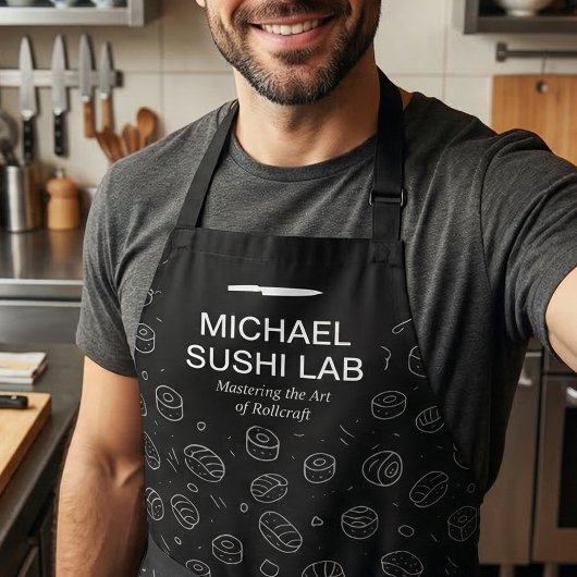 Modern Sushi Pattern with Chef Name Unique エプロン