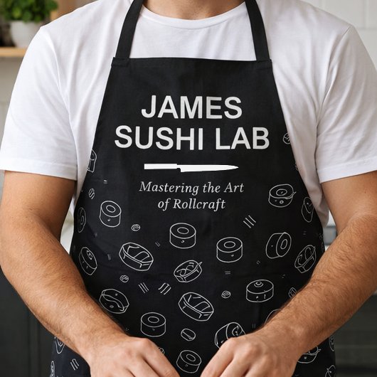 Modern Sushi Roll Pattern with Culinary Typography エプロン