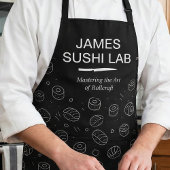 Modern Sushi Roll Pattern with Culinary Typography エプロン