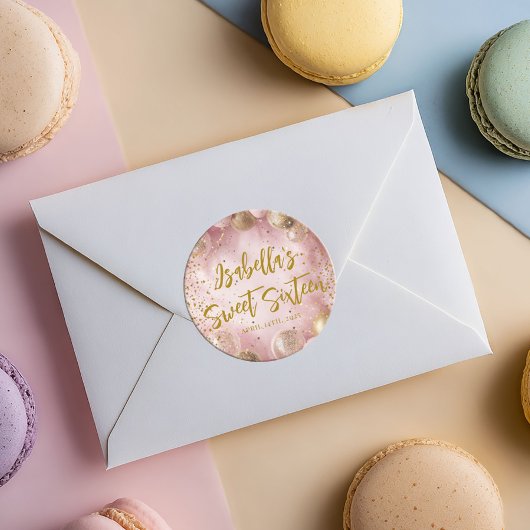 Modern sweet 16 pink and gold balloons ラウンドシール