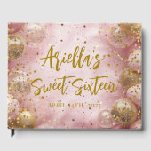 Modern sweet 16 pink gold balloons ゲストブック (正面)