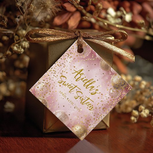 Modern sweet 16 pink gold balloons フェイバータグ