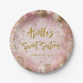 Modern sweet 16 pink gold balloons ペーパープレート (正面)