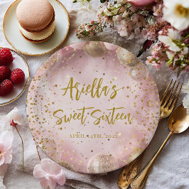 Modern sweet 16 pink gold balloons ペーパープレート