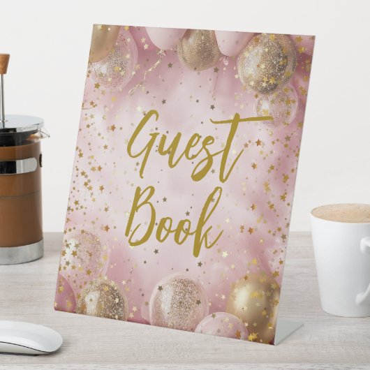 Modern sweet 16 pink gold balloons 台座サイン (インサイチュ)