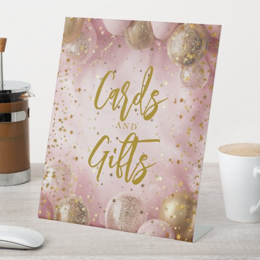 Modern sweet 16 pink gold balloons Cards and Gifts 台座サイン (インサイチュ)