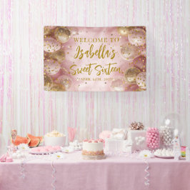 Modern sweet 16 pink gold balloons welcome 横断幕