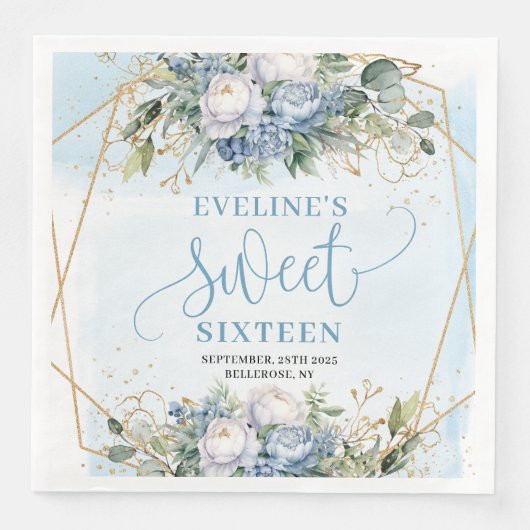 Modern Sweet 16th Dusty Blue Gold Frame Party  (正面)