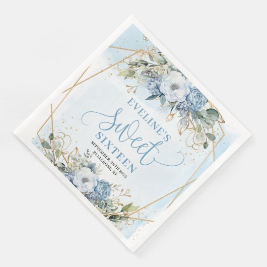 Modern Sweet 16th Dusty Blue Greenery Table Napkin (コーナー)