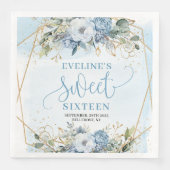 Modern Sweet 16th Dusty Blue Greenery Table Napkin (正面)