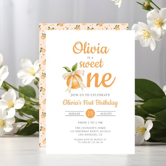 Modern Sweet One Orange Citrus 1st Birthday 招待状