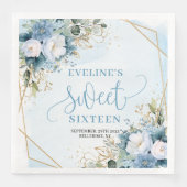 Modern Sweet Sixteen Blue Gold Eucalyptus Napkins (正面)
