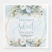 Modern Sweet Sixteen Blue Gold Frame Paper Napkins (正面)