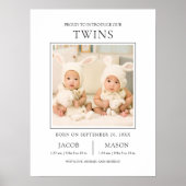 Modern Sweet Twins Photo Birth Announcement ポスター (正面)