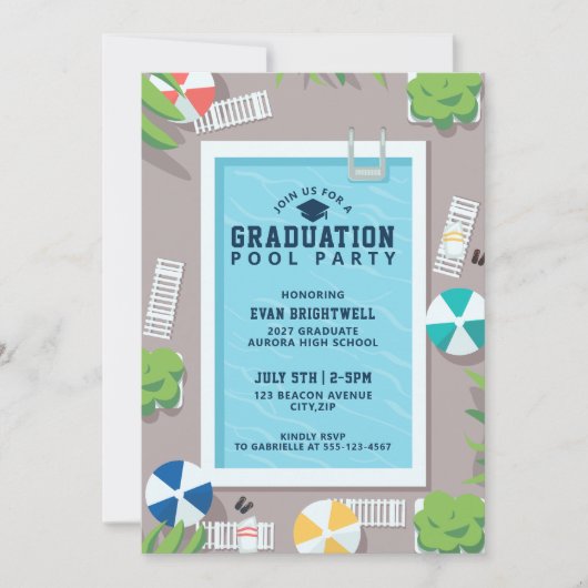Modern Swimming Pool Graduation Party  招待状 (正面)