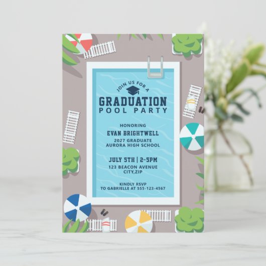 Modern Swimming Pool Graduation Party  招待状 (スタンド正面)