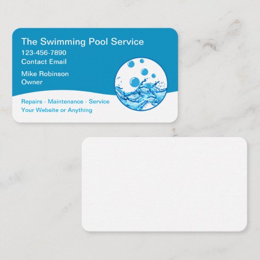 Modern Swimming Pool Service Unique 名刺 (正面/裏面)