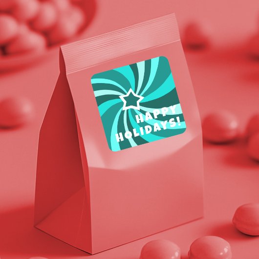 Modern Swirl HAPPY HOLIDAYS CUSTOM Green スクエアシール