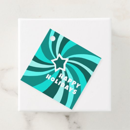 Modern Swirl HAPPY HOLIDAYS CUSTOM Green Christmas フェイバータグ (インサイチュ)