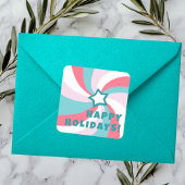 Modern Swirl HAPPY HOLIDAYS CUSTOM Green Pink スクエアシール