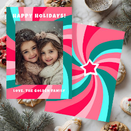 Modern Swirl HAPPY HOLIDAYS CUSTOM PHOTO シーズンカード