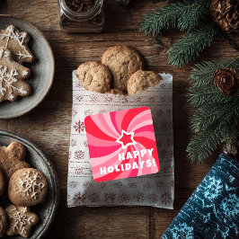 Modern Swirl HAPPY HOLIDAYS CUSTOM Red Pink スクエアシール