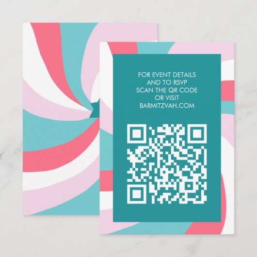 Modern Swirl Star of David QR Code Bar Bat Mitzvah エンクロージャーカード (正面/裏面)