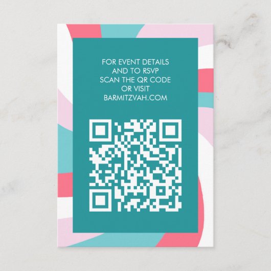 Modern Swirl Star of David QR Code Bar Bat Mitzvah エンクロージャーカード (正面)