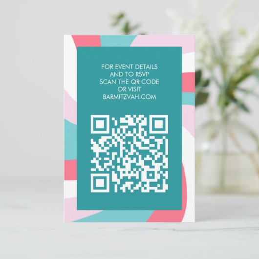 Modern Swirl Star of David QR Code Bar Bat Mitzvah エンクロージャーカード (スタンド正面)