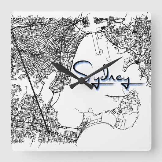 Modern Sydney City Street Map Wall Clock スクエア壁時計 (正面)