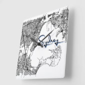 Modern Sydney City Street Map Wall Clock スクエア壁時計 (傾斜)