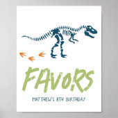 Modern T-Rex Dinosaur Dig Boys Birthday Favor Sign ポスター (正面)