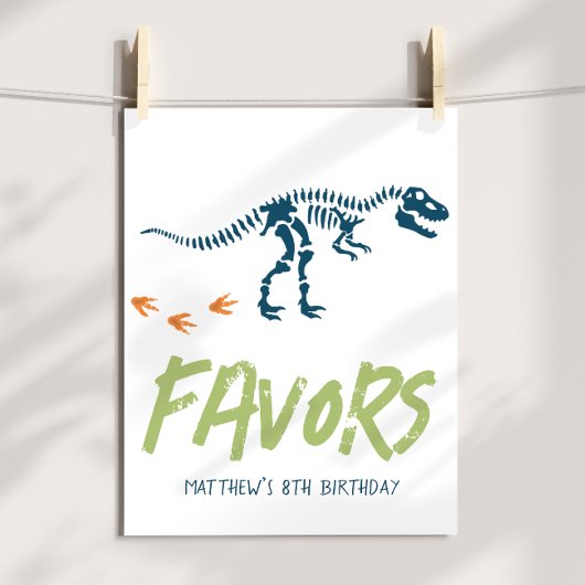 Modern T-Rex Dinosaur Dig Boys Birthday Favor Sign ポスター