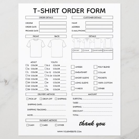 Modern T-Shirt Order Form For Small Business (正面)