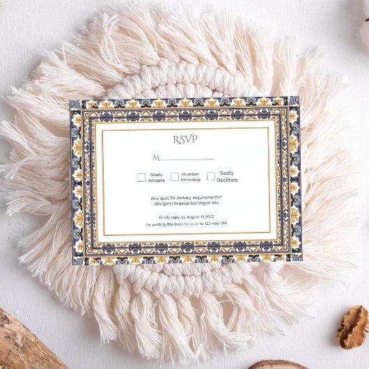 Modern Talavera Mexican Tile Modern Wedding 出欠カード