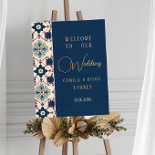 Modern Talavera Mexican Tile Wedding Welcome Sign ポスター