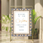 Modern Talavera Mexican Tile Wedding Welcome Sign ポスター